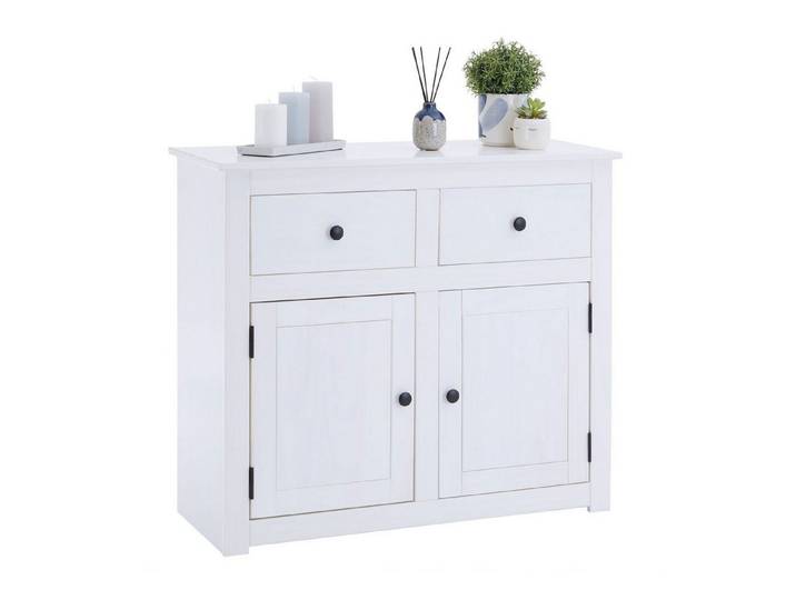 CARO-Möbel Kommode PAULO, Kommode weiß aus Kiefer mit 2 Schubladen und 2 Türen Sideboard Massivh
