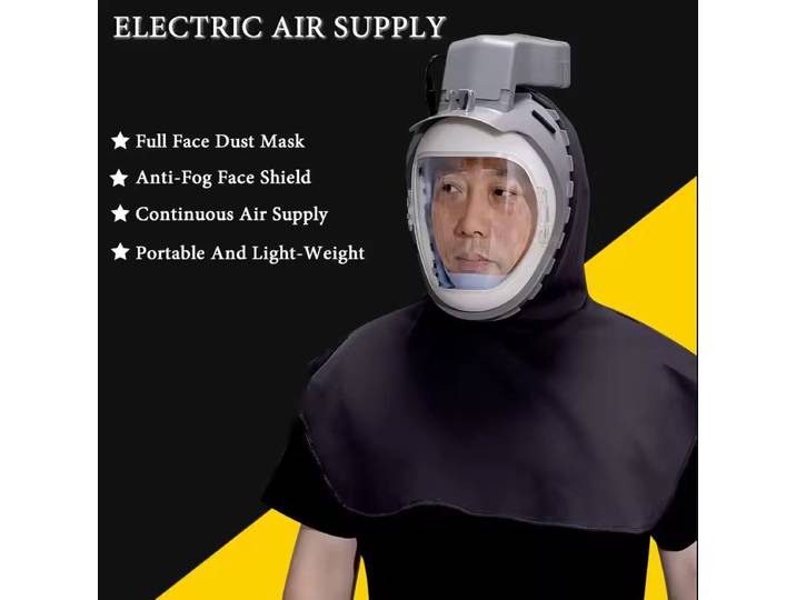 Masque anti-poussière à couverture complète d'alimentation en Air électrique, avec chapeau, Cape anti-poussière pour moissonneuse, polissage, ponçage, poussière industrielle