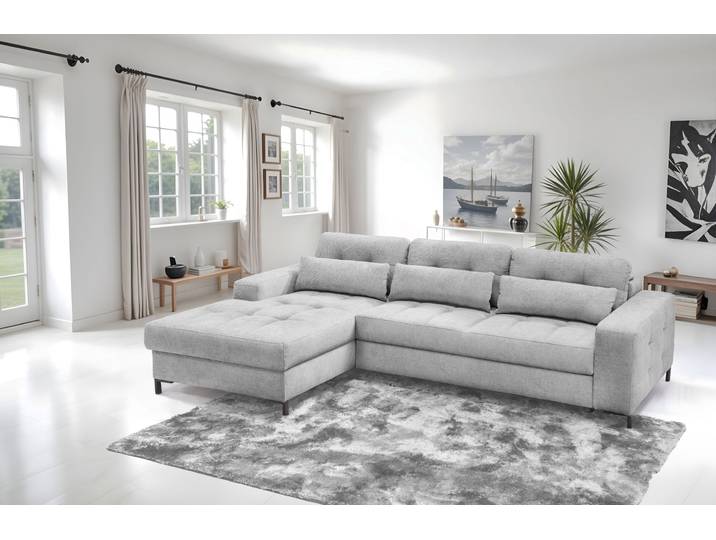 Ecksofa EXXPO - SOFA FASHION Bonito, mit Rücken- und Sitztiefenverstellung, inkl. Bett & Bettkasten , grau (warm grau), B:260cm H:85cm T:176cm, Sofas, Ecksofa, Sitztiefenverstellung,Höhenverstellung