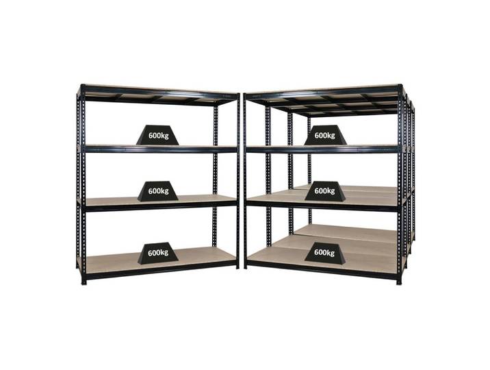 PROREGAL® Schwerlastregal MegaDeal Robustes Garagenregal Lagerregal BISON mit 600kg Fachlast, 4-tlg., Stabiles Lastenregal mit Spanplatten-Ebenen bis zu 3000kg Gesamtlast