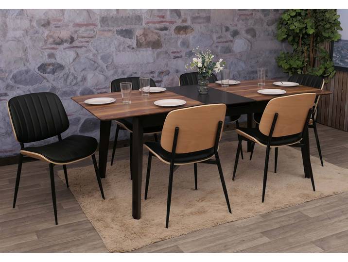 6er-Set Esszimmerstuhl HWC-O44, Küchenstuhl Stuhl, Bugholz Kunstleder FSC® Natur, schwarz