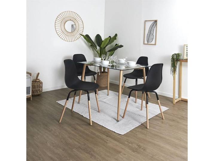 VERANA - Ensemble Table en Verre + 4 Chaises PP Noir