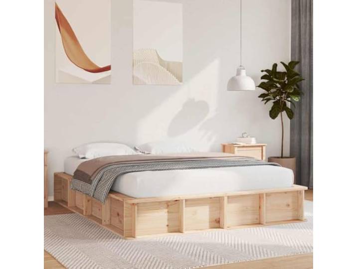 YUTAASU Bettrahmen Braun 150 x 200 cm Massives Kiefernholz Plattform Design, Stabil, Langlebig, Einfache Reinigung, Moderner Stil