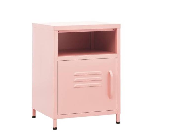 fsahslih Nachttisch 2er Set Rosa 35x35x51cm Stahl Beistelltisch Moderner Nachttisch aus Metall für Schlafzimmer und Wohnzimmer. Mit offenem Fach, Tür und höhenverstellbaren Füßen.
