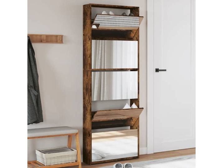 Armoire à Chaussures Miroir à 4 Niveaux Étagère à Chaussures avec Rangement Meuble à Chaussures Salon Moderne 3228283
