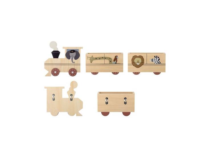 Kinderregal Ariel - Holzregal in Zugform mit Tiermotiven für Kinderzimmer - Natur - Luxusbetten24