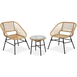 GARTENSET Malika 2 Sessel und Tisch mit Glasplatte, mit Metallrahmen, Beige