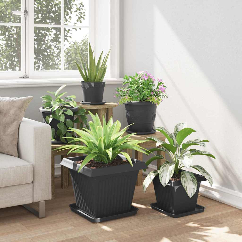 vidaXL Pot de Fleurs Carré 6 pc Noir 38 x 38 x 30 cm Plastique