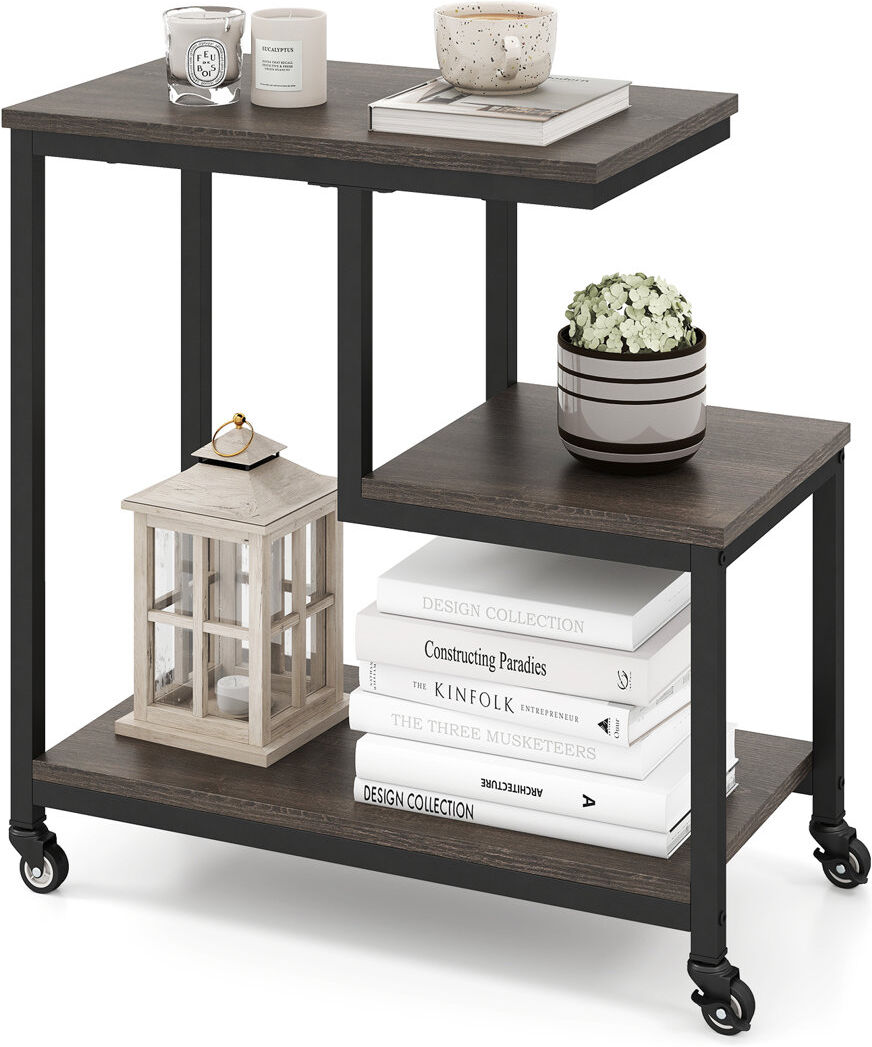 Borough Wharf G-Shaped 3-Tier Mobile W/Open Shelves Side Table Gray 60cm H X 60cm W X 30cm D