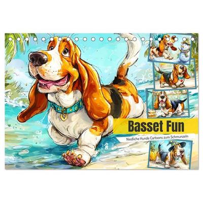 Basset Fun. Niedliche Hunde Cartoons zum Schmunzeln (Tischkalender 2027 DIN A5 quer), CALVENDO Monatskalender