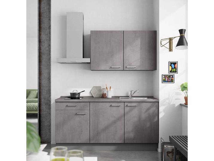 Küchenzeile Low-Line Riva Kombi A 180cm Ausrichtung links Grau/Schiefergrau Beko