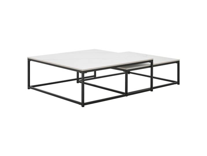 Livetastic Couchtischset, Schwarz, Weiß, Metall, Keramik, 2-teilig, quadratisch, eckig, 75x65x27 cm, Wohnzimmer, Wohnzimmertische, Couchtische, Couchtische Keramik