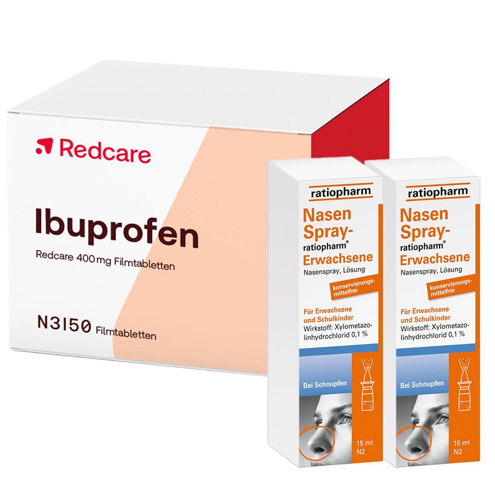 Redcare Ibuprofen 400mg + NasenSpray ratiopharm Erwachsene Doppelpack 1 St Set