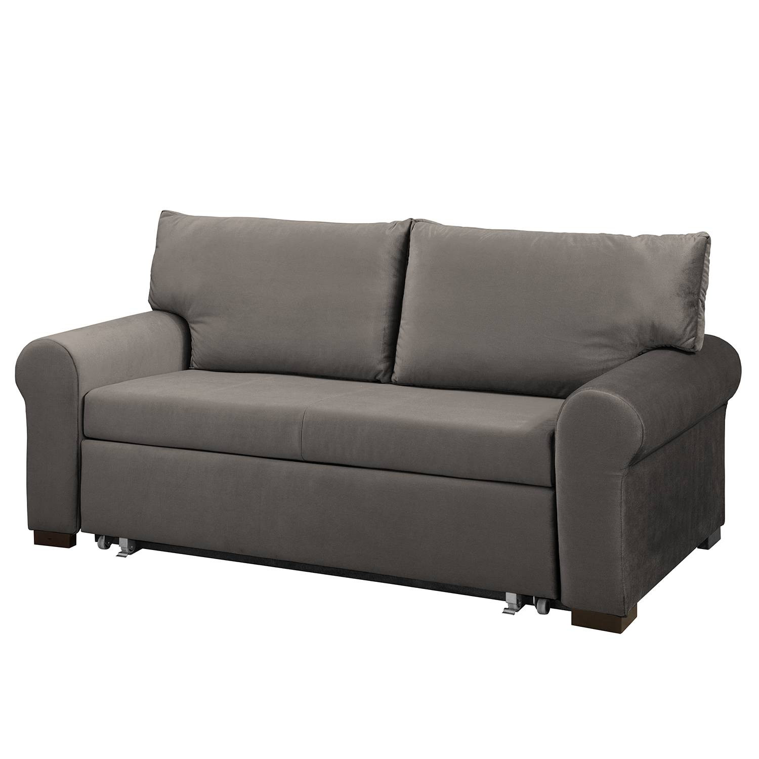 home24 Slaapbank Krysia Country Deluxe grijs/bruin velours met slaapfunctie