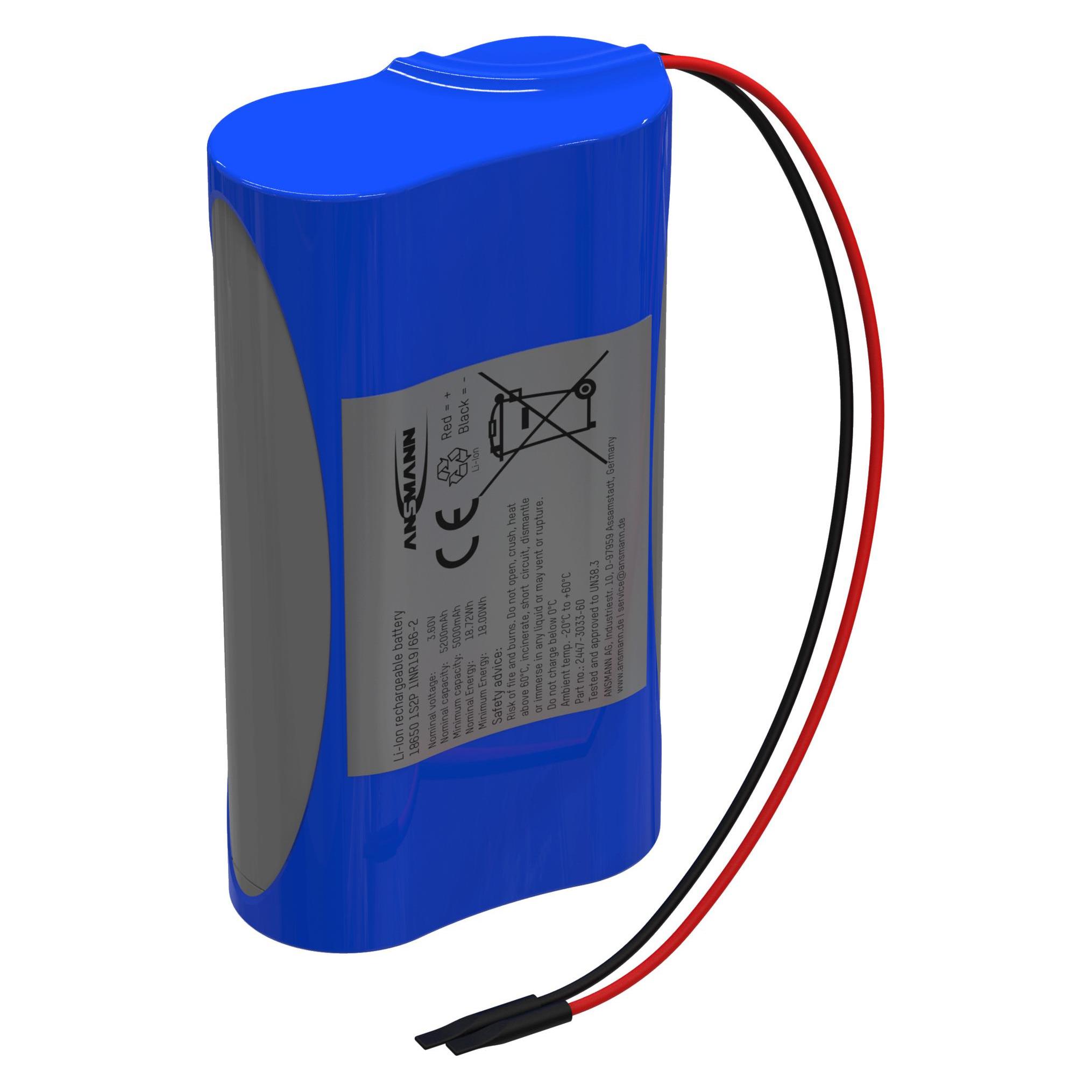 Ansmann 1S2P Akkupack 2x 18650 Kabel Li-Ion 3.6V 5200mAh Akkupack 2x Li-Ion 3. (1 Stk., 18650, 5200 mAh) (2447-3033-60)
