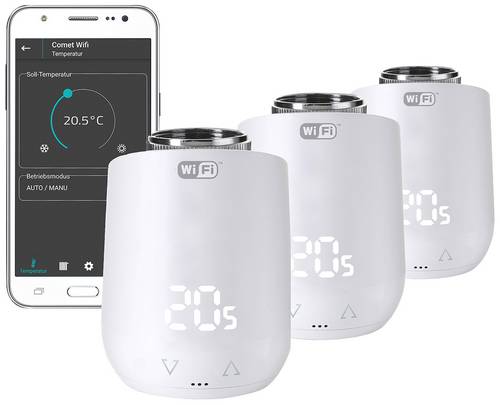 Eurotronic 700224 Comet WiFi Funk-Heizkörperthermostat-Set elektronisch 3er Set