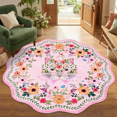Garvee Scalloped Floral Cat Area Rug