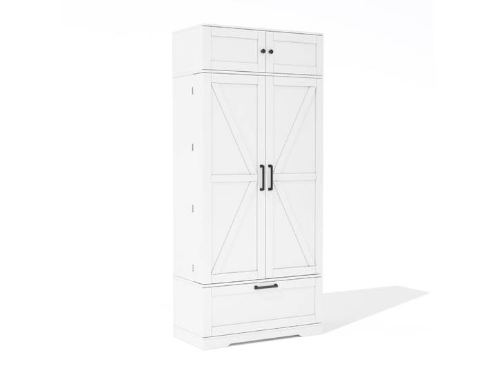 Buffet de cuisine haut 80x40x180 cm blanc avec tiroir et 4 portes