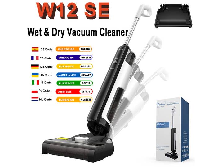 Aspirateur sans fil humide et sec Redkey-W12 SE 150W 3 en 1, lavage intelligent pour sols multi-surfaces à domicile, double grand réservoir d'eau
