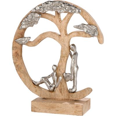 Skulptur GILDE "Skulptur rund Couple under a tree", braun (naturfarben), B:27,5cm H:32,5cm T:9cm, Mangoholz, Dekofiguren, Paar Romantik Geborgenheit Natur Idylle Zweisamkeit