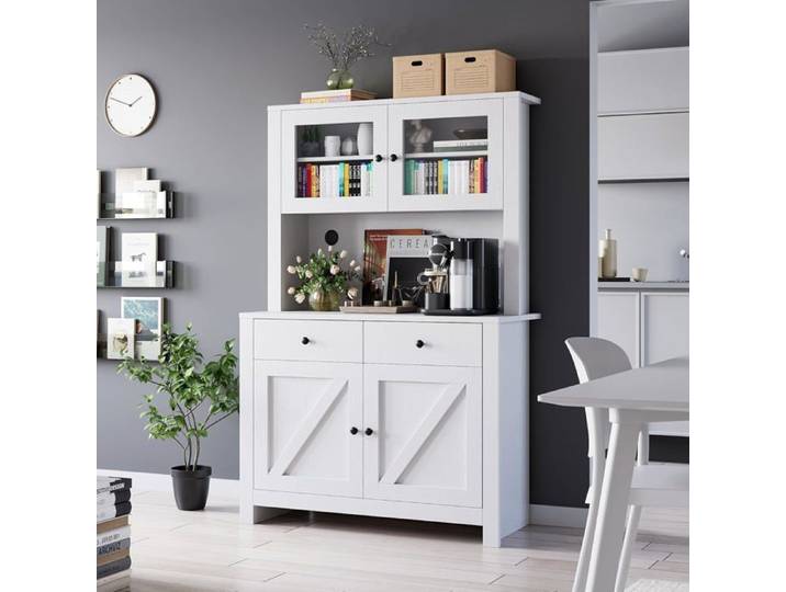 Buffet Cuisine Haut Réglable Blanc – Meuble Micro‑ondes Étagères Modulables – Rangement Multifonction Cuisine/Salle à Manger