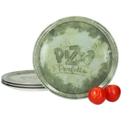 4x Perfetto Pizzateller Grün Ø 31,5 cm 4 Personen Porzellan Pizza Servier-Platte