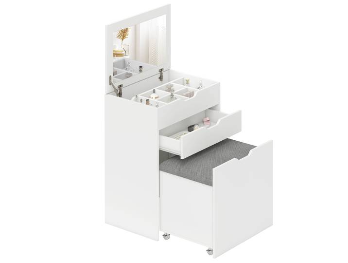 Table de maquillage HOMCOM avec tabouret caché et miroir pliable, table de maquillage avec tiroir et 7 compartiments
