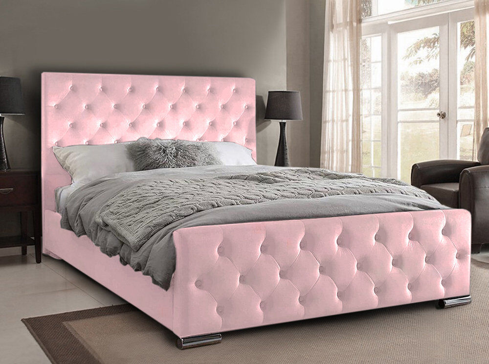 Mercer41 Carlos Upholstered Bed Frame Pink Double (4'6)