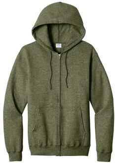 Port & Company PC78ZH Co Core Fleece Full-Zip Hooded Sweatshirt in Olive Drab Green Heather size Small