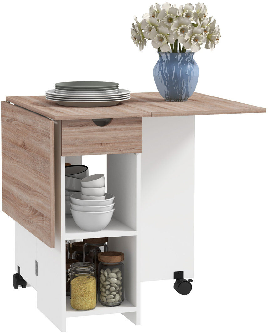 Marlow Home Co. Arnesia Folding Dining Table Drop Leaf for Small Spaces Oak/White