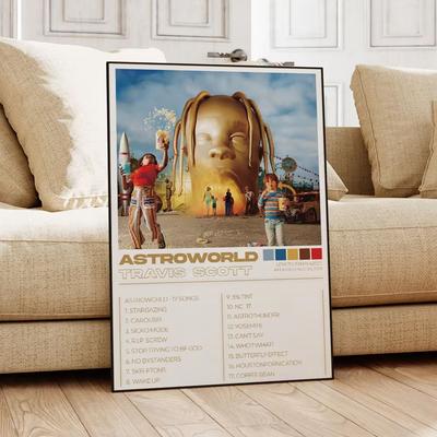 Inspired Finds Modern Travis Scott Music Canvas Wall Art Set For Living Room And Home Decor golden Kids 8.27x11.81in Blackframe