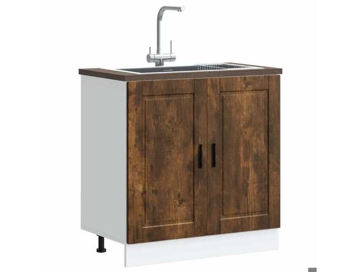 NGM - NEUF Caisson de cuisine Brun - Meuble bas pour évier Porto - Chêne fumé - Bois ingénierie 207 854382217046