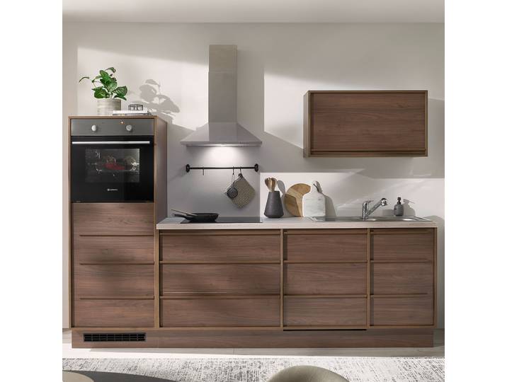 Exklusive Küchenzeile autark 264 x 200 x 60cm Braun/Eiche Dunkel Dekor ohne Elektrogeräte