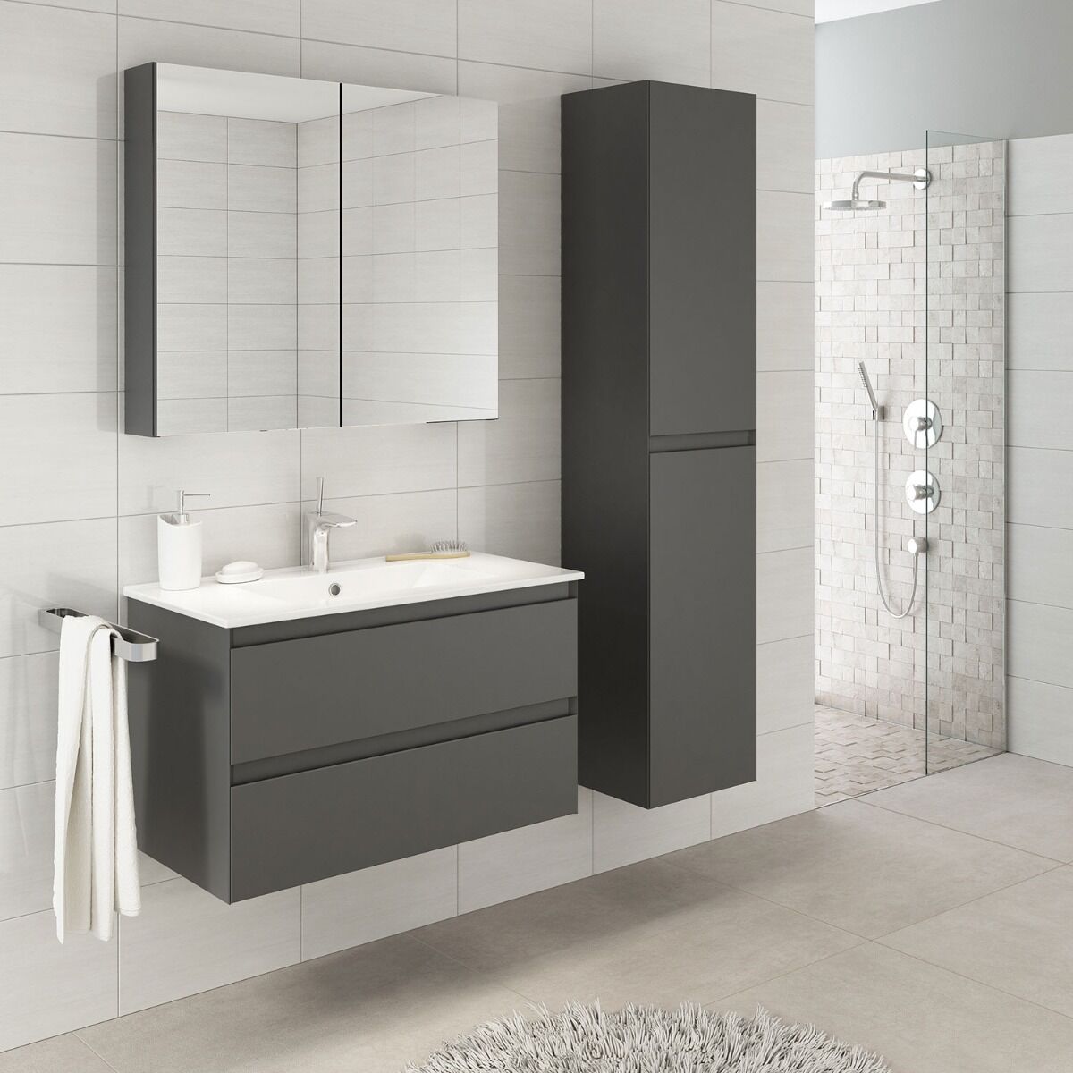 Noradesign 80 Cm Badeværelsesmøbel Grå Mat