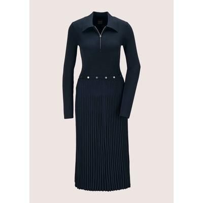 Strickkleid MADELEINE "Kleid Strickkleid mit Plissee & Taillenband", Damen, Gr. 46, marine, Modern, skinny fit, Kleider Strickkleid