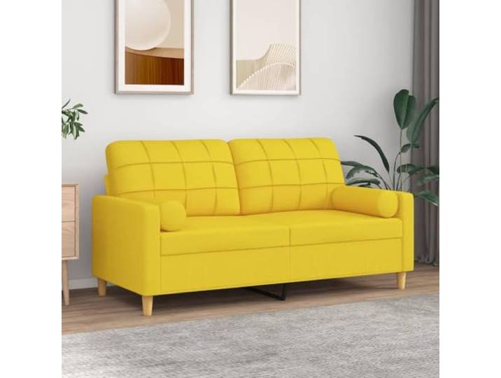 HEFZGDB Modernes 2-Sitzer-Sofa mit Zierkissen 140 cm Hellgelb Stoff – Robustes Metallgestell, Abnehmbare Bezüge, Atmungsaktiver Bezugsstoff, Strapazierfähige Polsterung