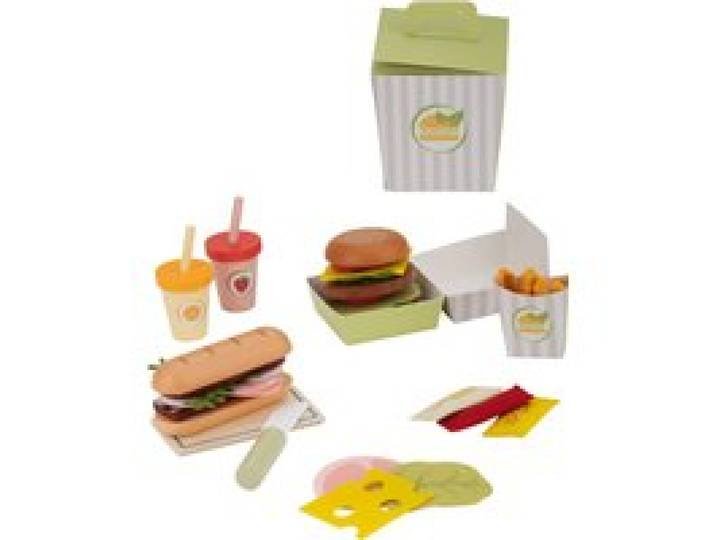 LUPILU® Set de jeu : burger et frites ou à gâteaux ou à salade (Burger / Baguette)
