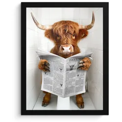 POSTER MIT RAHMEN Schottischer Highlander - Tier - Zeitung - Toilette Bilderrahmen 30x40 cm