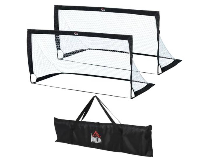 HOMCOM Fußballtor 2er Set Faltbar Wetterfest 183 x 90 x 90 cm Schwarz Mit Tragetasche, Outdoor Fußball Tore, Fußballtore für Erwachsene, Freizeit Garten Training