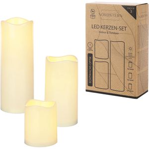 Nordstern LED-Kerze NS-59823, outdoor, creme, 9,5-20 x 7,5 cm (HxØ), mit Timer, 3er Set