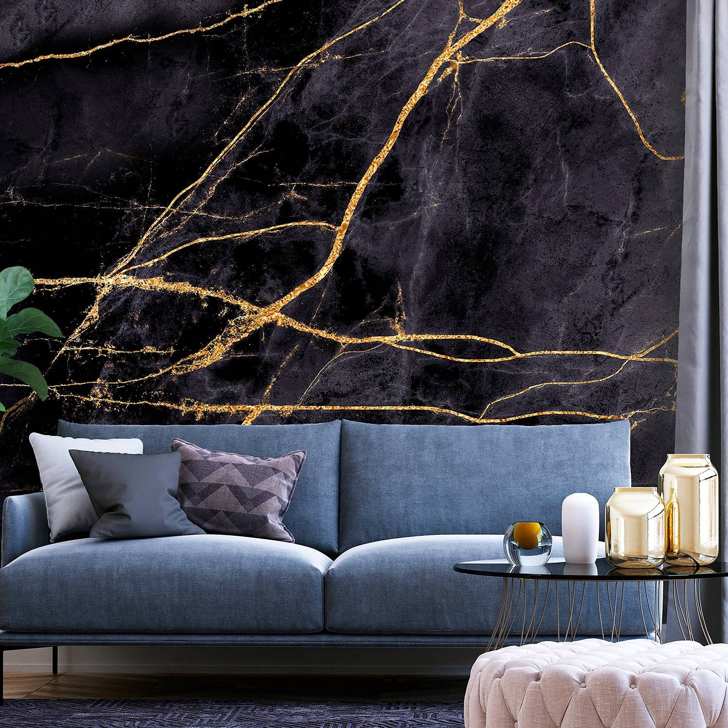 home24 Vlies-fotobehang Golden Paths, Abstract, Zwart, B: 400 cm, H: 280 cm