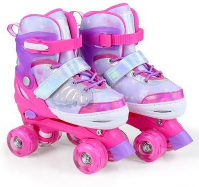 Costway Kids Roller Skates for Toddlers Ages 7-9 with 4 Light up Wheels-Pink