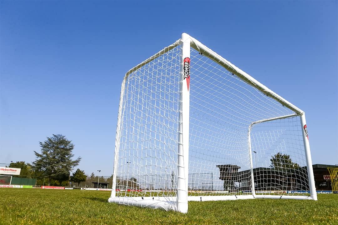 Fußballtor Pro 3,7m x 2m, Kunststoff, uPVC, mit Netz und Bodenankern