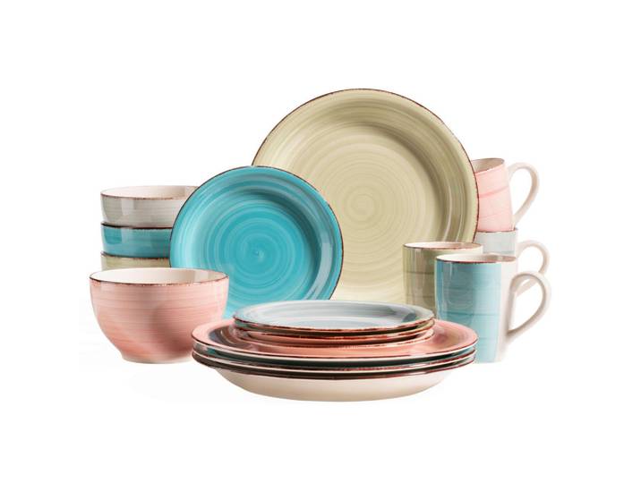Mäser Kombiservice, Blau, Grün, Koralle, Blaugrau, Keramik, 16-teilig, 390 ml,850 ml, Essen & Trinken, Geschirr, Geschirr-Sets, Kombiservice