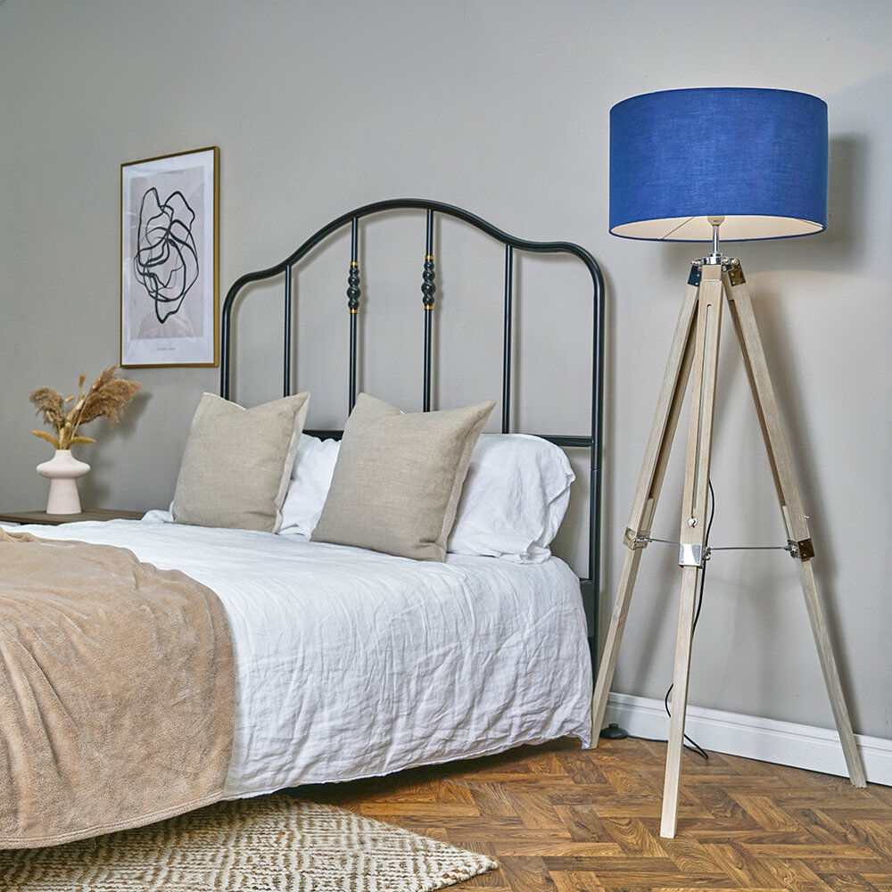Ebern Designs Wemple 143 H cm Tripod Floor Lamp Navy Blue 143cm H
