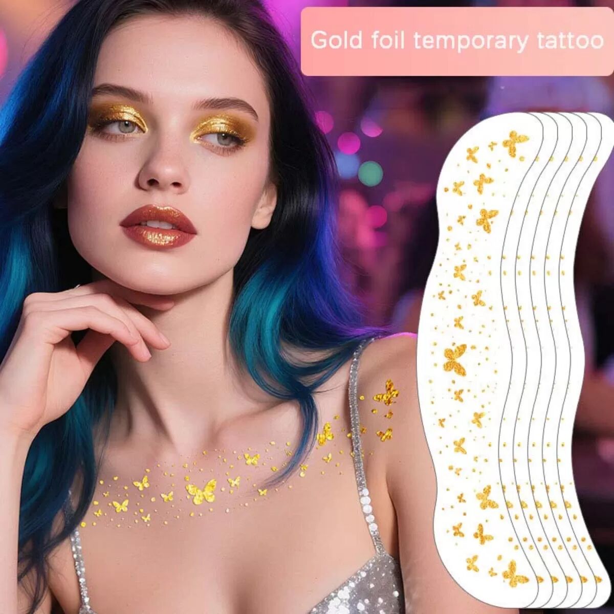INF Goldene Schlüsselbein Temporäre Tattoos - Wasserdichte Metallic Aufkleber für Party & Mode