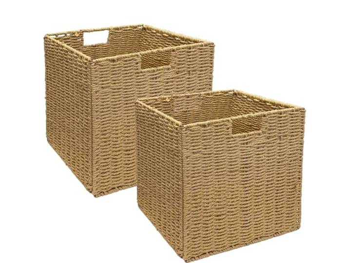 Aluusy Panier Rangement Tressé\, Lot de 2 Cube Rangement Pliable en Papier de Jacinthe d'eau\, Panier pour étagère Kallax\, Bureau\, Chambre\, Panier pour Vêtements Jouets Magazines 28x28x28cm