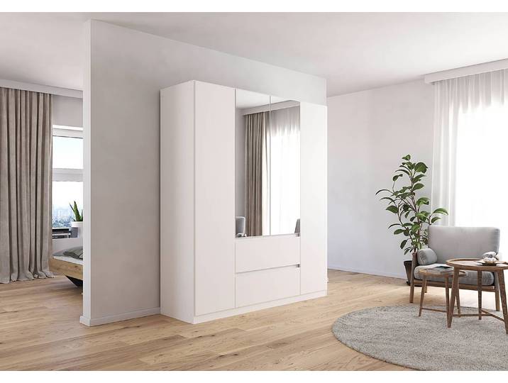 Drehtürenschrank Mainz 181cm Weiß/Alpinweiß Basic mit Spiegeltür/-en