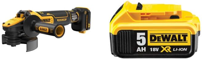 Set DeWalt Akku-Winkelschleifer, 18V + DeWalt 18,0V / 5,0 Ah Ersatz-Akku