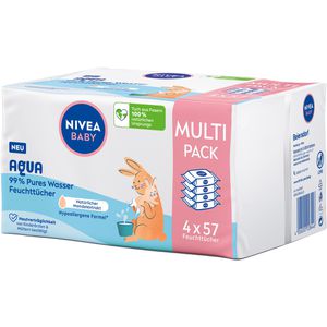 Nivea Feuchttücher Baby Aqua, 228 Tücher, unparfümiert, je 57 Stück, 4 Pack